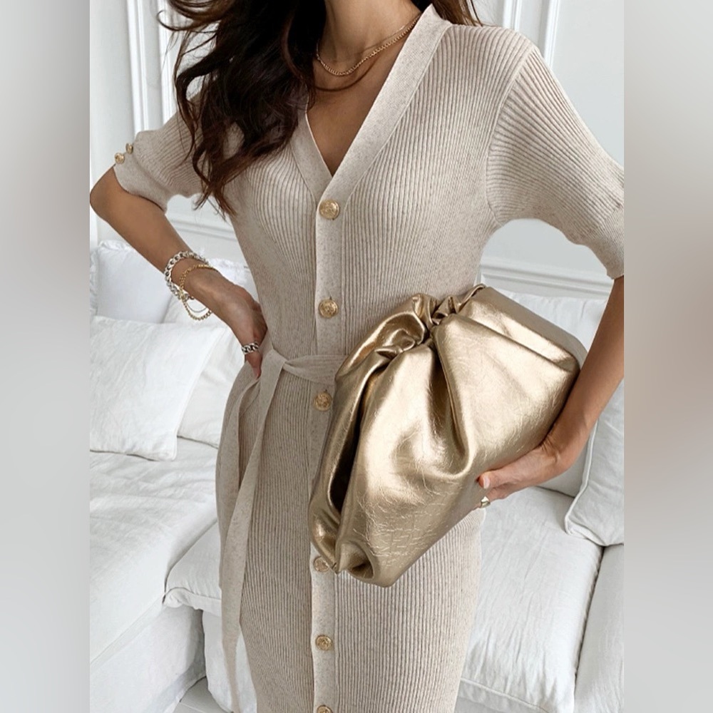 Luxury Knitting Dress Gold Buttons Size M Brand New